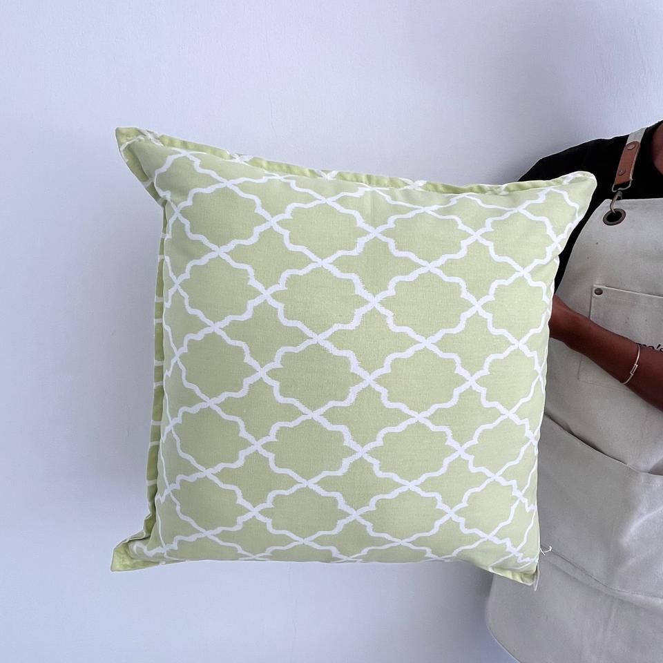SAGE GREEN AND WHITE OXFORD MORROCAN PATTERN